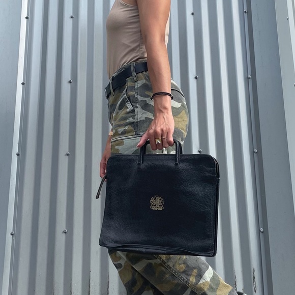 🔥Vintage Black Leather Jacob Trademark Slim briefcase with handles 🔥 - Picture 1 of 3
